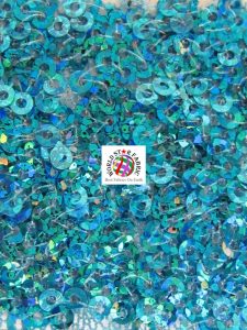 Mini Disc Sequins Mesh Fabric Holographic Turquoise